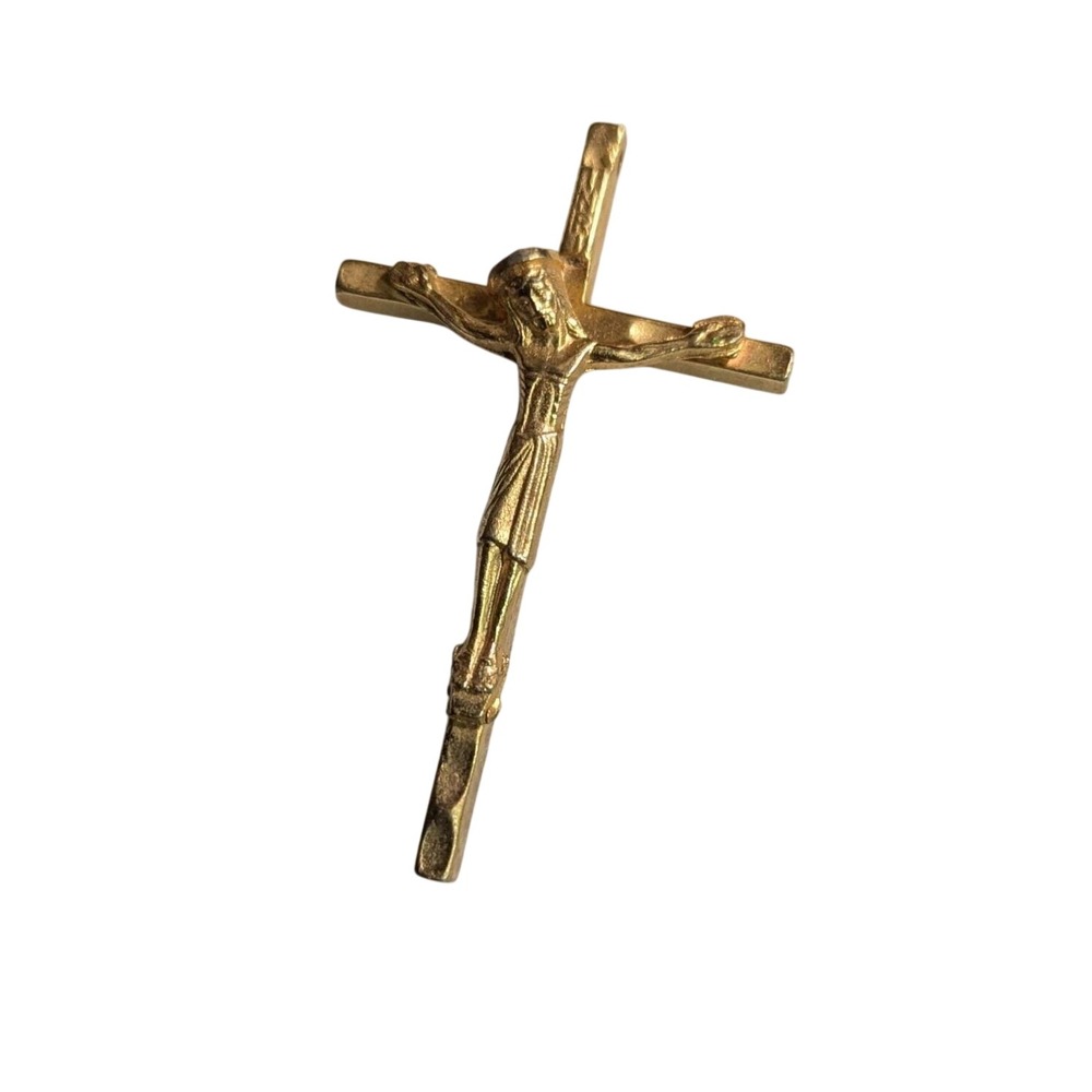 Vintage Gold Tone Crucifix Pendant INRI Jesus Cross Charm Made in Italy